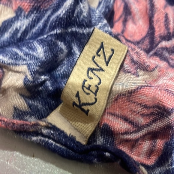 - Vintage Kenz Square Scarf Blue and Pink Coastal Beach Tropical Design - Picture 6 of 6